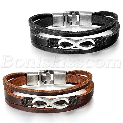 Men's Womens Love Infinity Symbol Multilayer Leather Strap Bracelet Bangle Cuff • $8.99