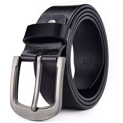 100% Mens Genuine Leather Real Belt Belts Silver Buckle Trouser Brown Black USA • $18.95