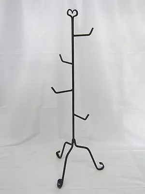 Rustic Wrought Iron 4-Arm Small Basket Display Tree Stand Heart Finial • $42.49