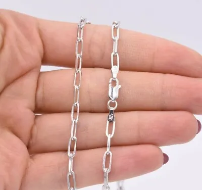 3.5mm Paperclip Link Chain Necklace 14K White Gold-Plated Silver 925 Italy • $48.39