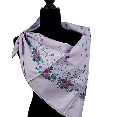 Thai Silk Scarf Pastel Lavender Multicolor Floral Hand Rolled 35  Square • $24.95