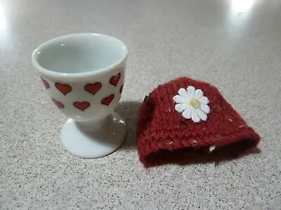 Ceramic White Egg Cup With Love Hearts + Cosy & Daisy Motif • £4.50