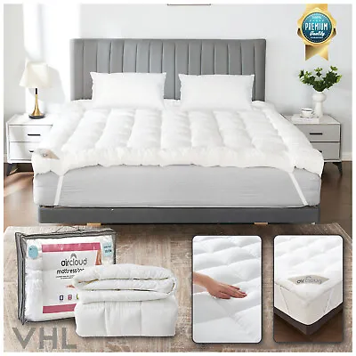 10CM MATTRESS TOPPER Hotel Quality Deep Thick Microfiber 4inc Topper With Straps • £20.99