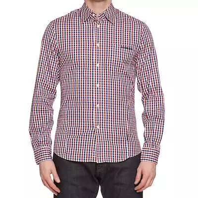 MOSCHINO Jeans Red-Blue Gingham Check Cotton Slim Fit Casual Shirt US M • $51.75