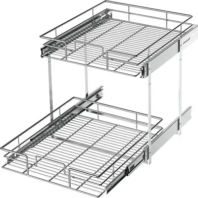 2-Tier Kitchen Cabinet Pull Out Shelf And Drawer Organizer Slide Out Gray/Silver • $67.03
