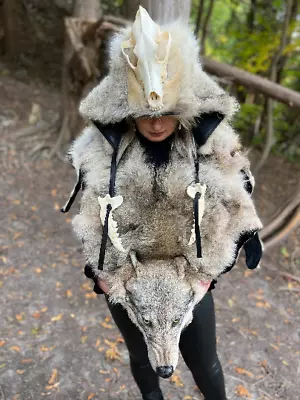 Viking Cloak Viking Shoulder Armour Coyote Pelt Mantle Cloak Coat • $1999