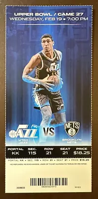 Utah Jazz 2/19/2014 NBA Ticket Stub Vs Brooklyn Nets • $6.95