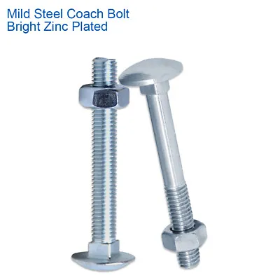 M5 X 25mm COACH CARRIAGE BOLTS CUP SQUARE BOLTS WITH HEX NUTS BZP DIN 603/555 • £0.99