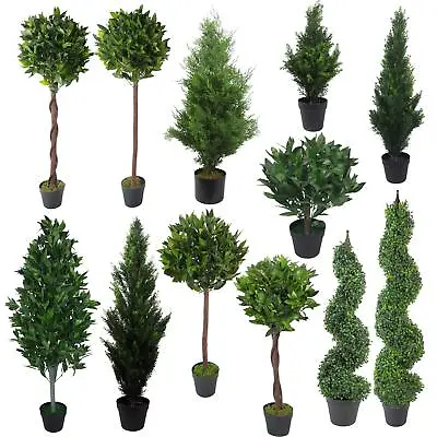 LARGE Topiary Artificial Trees Plants Bay Laurel Cedar Boxwood Twist  • £119.99