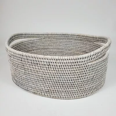 Pottery Barn Artifacts Tava Handwoven Rattan Oval BasketWhite Wash • $125.95