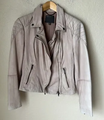 Muubaa Beige Leather Moto Zip Jacket • $80