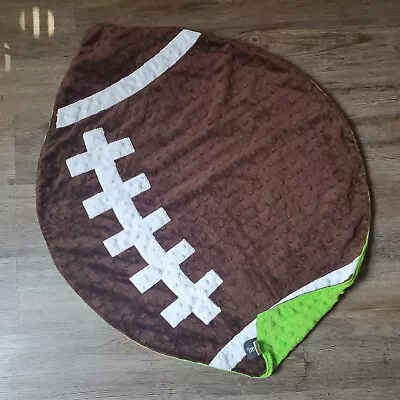 Mud Pie Brown Green Football Minky Baby Blanket Lovey Security Sports Boys Euc • $22.99