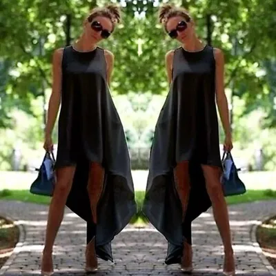 Black Asymmetric Mullet Short Front Long Back Flowy Dress -S • $12.42