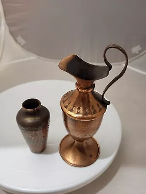 2 Vtg Copper Small Jugs Vases Made In Israel Judaica Hanukkah 1960's • $49.99