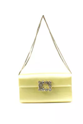 Roger Vivier Womens Crystal Embellished Satin Evening Clutch Handbag Yellow • $675.01