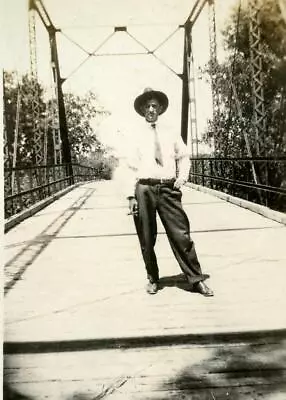 AB107 Vtg Photo MAN WITH CIGAR ON TRESTLE BRIDGE C Early 1900's • $3.50