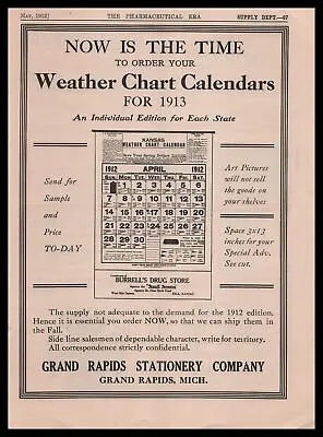 1912 Grand Rapids MIchigan Stationery Weather Chart Calendars Vintage Print Ad • $14.95