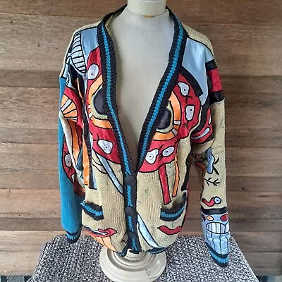 Vintage Absolutely No Jeans Cardigan Sweater Womens Tribal Abstract Art Warriors • $99.99