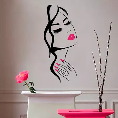 Wall Decal Beauty Salon Manicure Nail Salon Hand Girl Face Vinyl StickeY__- • $6.97