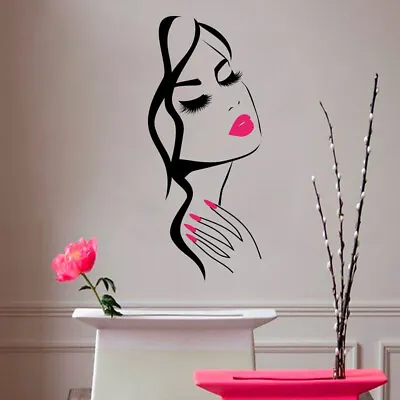 Wall Decal Beauty Salon Manicure Nail Salon Hand Girl Face Vinyl StickeY_~~ • $7.91