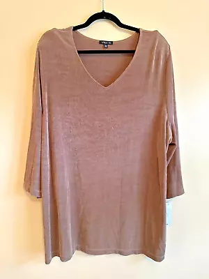 Vikki Vi Classic Stretchy Tunic Shirt Top Plus 3X Taupe V-Neck 3/4 Sleeve NEW • $49.99