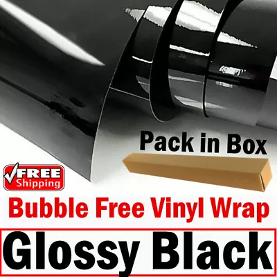 CAR VINYL WRAP Gloss Black Glossy Sticker FILM Decals AIR RELEASE Vinyl Wrap • $15.99