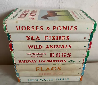 Observer's Book Lot (8) Bundle W Dust Jackets Dogs Flags Horses Fish Railway (A) • £32.58