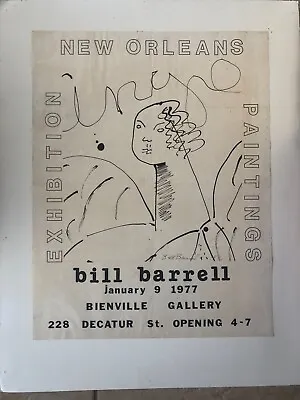 Vintage Art Exhibition Poster Bill Barrell New Orleans Bienville Gallery 1977 • $299