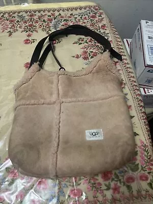 Vintage UGG Shearling & Leather Hobo Bucket Shoulder Bag Chestnut Tan Suede • $20