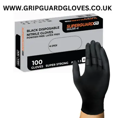 Black Strong SuperGuard GB Disposable Heavy Nitrile Gloves Garage Tattoo Barber • £7.35