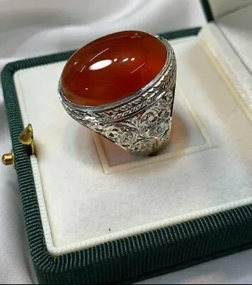 Natural Mens Red Yemen Agate Ring Red Carnelian Ring For Men Silver 925 Handmade • $160