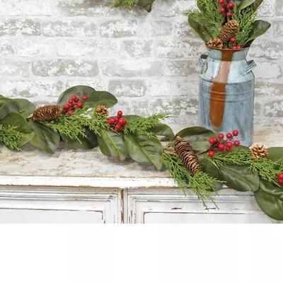 NEW Country Christmas Yuletide Magnolia 5' Green Red Berry & Pine Cones Garland • $42.99