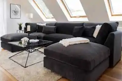 Darnall Belgravia Large U-Shape Corner Sofa In Plush Slate Velvet With Footstool • £1799