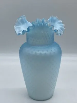Antique Mt Washington Satin Blown Glass Blue Diamond Quilted Large Vase 10” Tall • $100