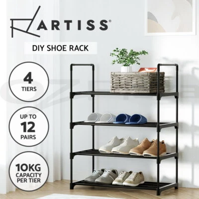 $16.95 • Buy Artiss Shoe Rack Stackable Shelves 4 Tiers 55cm Shoes Storage Stand Black