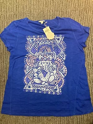 $18 • Buy NWT New LUCKY BRAND Lotus Ganesha Elephant Blue Open Back Shirt  Top XL