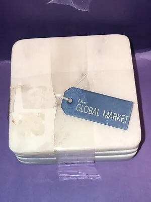 The Global Market Set Of 4 Square Gray White Marble Heavy 4  X 4  Coasters NWT • $9.95