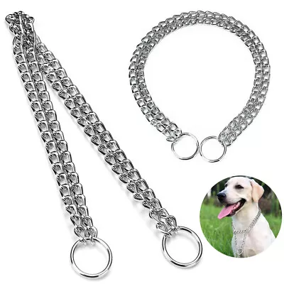 £8.95 • Buy Pet Dog Metal Slip Choke Double Row Chain Martingale Leash Neck Choker Collar