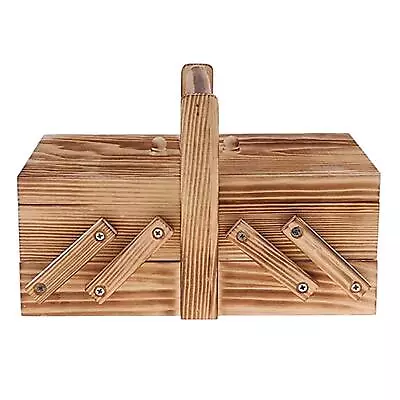 Portable Wooden Sewing Box Compartments Thread Sew Basket Large Household • $62.27