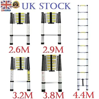 £84.98 • Buy 2.0m/2.6m/2.9/3.2m/3.8m/4.1/4.4m Telescopic Ladder Loft Step Folding Extendable