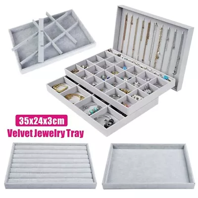 £8.99 • Buy Velvet Jewelry Tray Showcase Box Storage Case Organizer Cufflinks Holder Large