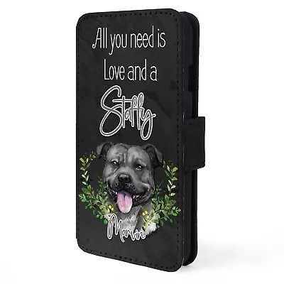 Personalised Black Staffy IPhone Case Custom Dog Flip Phone Cover Wallet ND47 • £12.95