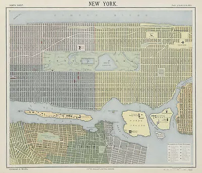 NEW YORK CITY Town Map Plan. Lower/midtown Manhattan Brooklyn. LETTS 1884 • £160