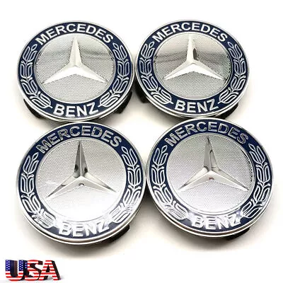 4PCS For Mercedes Benz Wheel Center Caps Emblem Blue Laurel Wreath 75mm AMG • $10.63