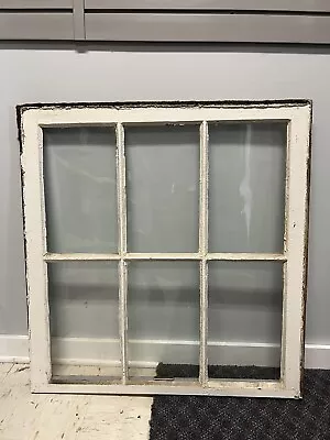Vintage Wood Window Sash 6 Pane GLASS Picture Frame Chic White Antique Salvage D • $39.99
