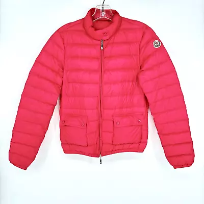 MONCLER Women Lans Quilted Tech Down Puffer Jacket Fuchsia Size 1 Small W/Bag • $348.90