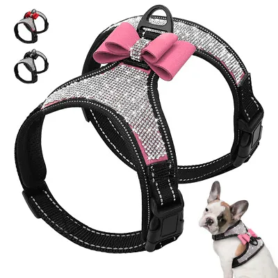 £11.99 • Buy Bling Rhinestone Dog Harness Diamante Collar Crystal Bowtie Reflective Nylon