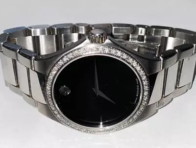 Movado Mens Defio Stainless Steel Black Dial Diamond Watch • $499