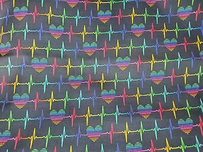 Doctor - Nurse - Rainbow Heart Beat Fabric - Ekg Fabric - 100% Cotton Fabric  • $6.99