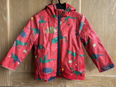 £0.99 • Buy JOULES Right As Rain Jacket / Coat Red With Dinosaurs & Blue Fleece Lining Age 2